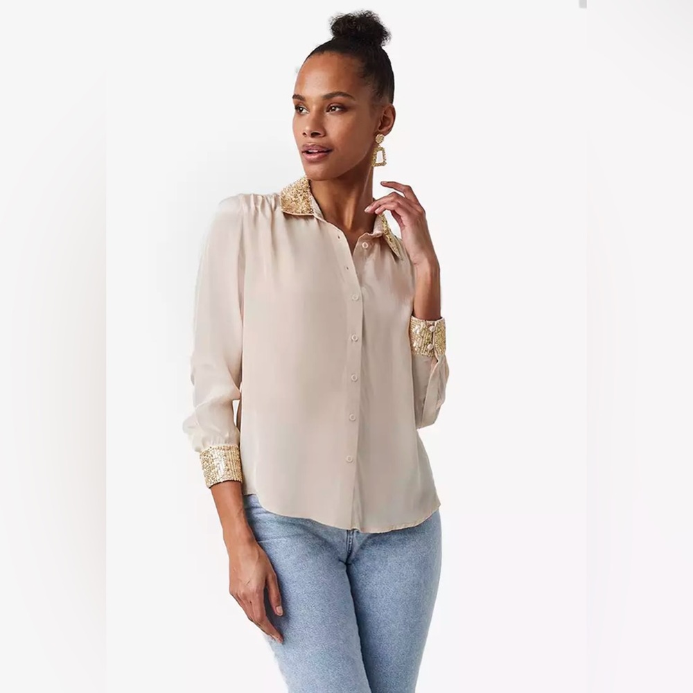 French Connection - Eshka Sequin Detail Shirt - Size M
